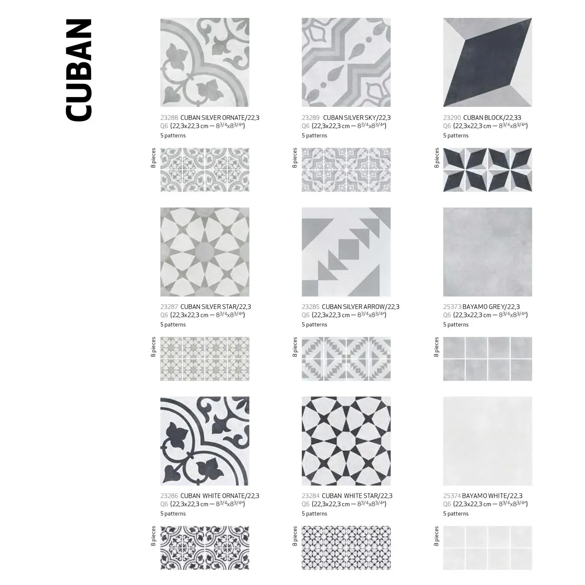 Cuban Block Porcelain Tile 22x22cm Matt