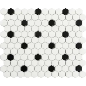 Deluxe Flower Dama Bianca Hexagon Porcelain Mosaic Tile 25x29cm Matt