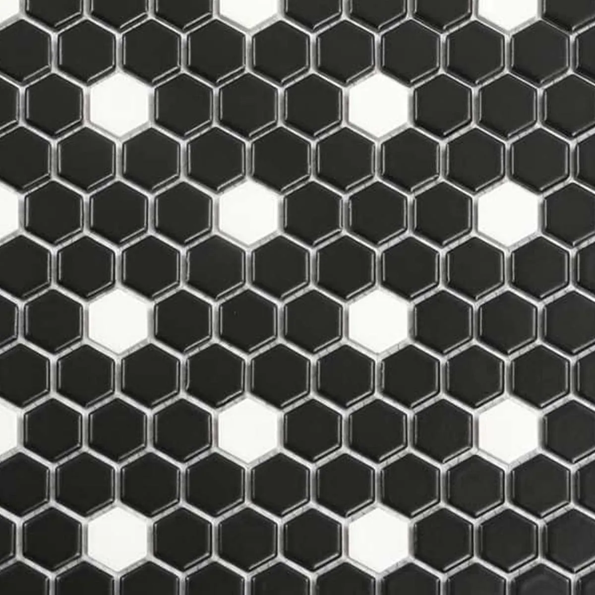 Deluxe Flower Dama Nera Hexagon Porcelain Mosaic Tile 25x29cm Matt