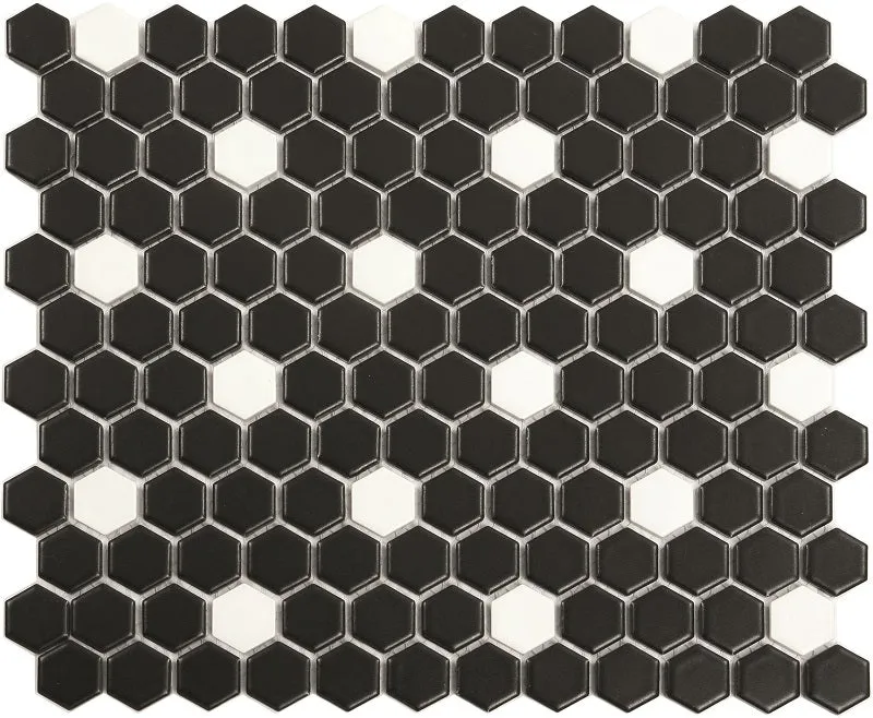 Deluxe Flower Dama Nera Hexagon Porcelain Mosaic Tile 25x29cm Matt