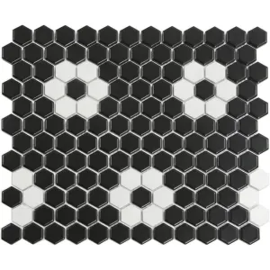 Deluxe Flower Fiore Nero Hexagon Porcelain Mosaic Tile 25x29cm Matt