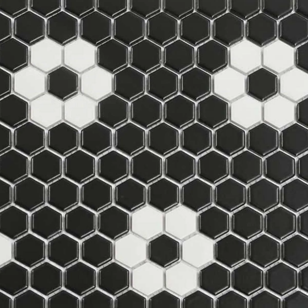 Deluxe Flower Fiore Nero Hexagon Porcelain Mosaic Tile 25x29cm Matt
