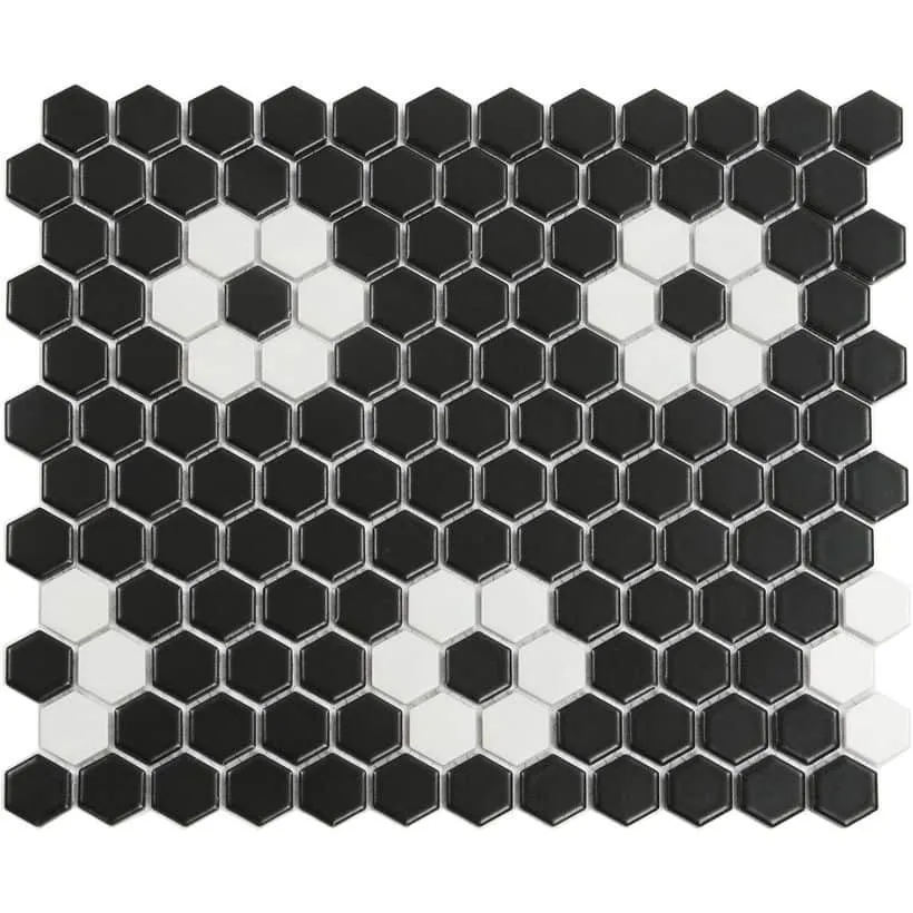 Deluxe Flower Fiore Nero Hexagon Porcelain Mosaic Tile 25x29cm Matt