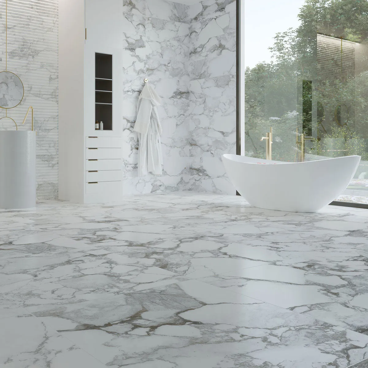 Haute 4D Shaped Marble Effect Porcelain Tile 100x100cm Matt