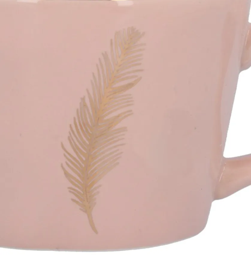 Pink Ceramic Mug With Gold Feather Funky Chunky